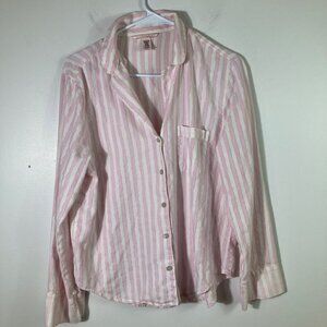 Womens Victoria's Secret Long Sleeve Button Top Pink White Silver Stripe S